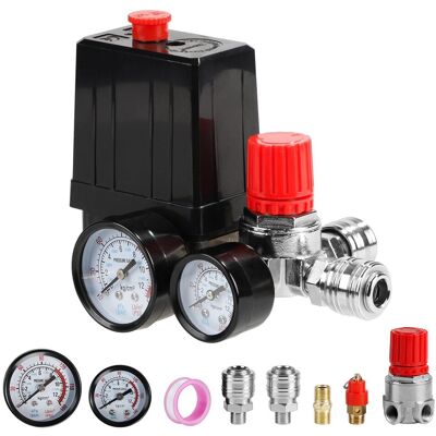 DCKNTY Regulador De Presión Para Compresor De Aire 220v, 4 Agujeros Con Manómetro Y Válvula De Seguridad, 90-120 Psi DCKNTY Regulador De Presión Para Compresor De Aire 220v, 4 Agujeros Con Manómetro Y Válvula De Seguridad, 90-120 Psi