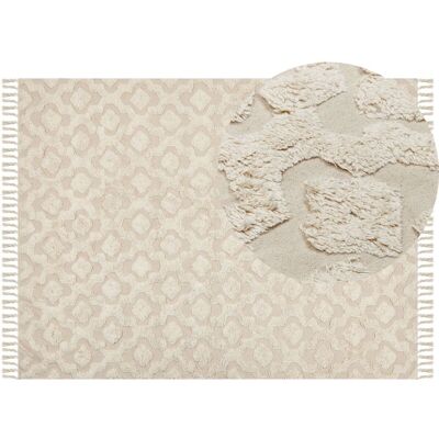 Alfombra de algodón beige - 160x230 cm, patrón geométrico - Sala de estar Alfombra de algodón beige - 160x230 cm, patrón geométrico - Sala de estar