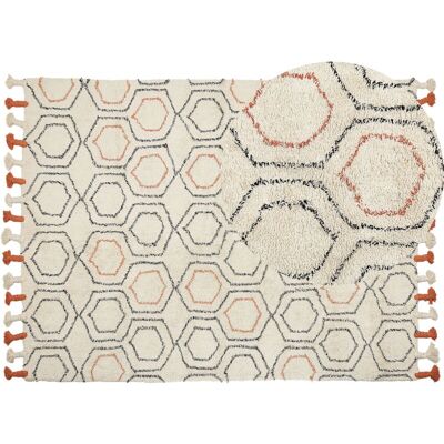 Alfombra de algodón beige y naranja - Patrón geométrico, 160x230cm Alfombra de algodón beige y naranja - Patrón geométrico, 160x230cm