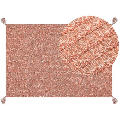 Alfombra de algodón naranja de Beliani - 160x230 cm, Hecha a mano, Diseño boho moderno Alfombra de algodón naranja de Beliani - 160x230 cm, Hecha a mano, Diseño boho moderno