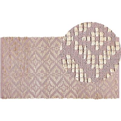 Alfombra de algodón rosa beige 80 x 150 cm con patrón geométrico - Beliani Alfombra de algodón rosa beige 80 x 150 cm con patrón geométrico - Beliani