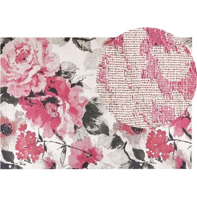 Alfombra de algodón con motivo floral - 140x200 cm - Rosa - Beliani Alfombra de algodón con motivo floral - 140x200 cm - Rosa - Beliani
