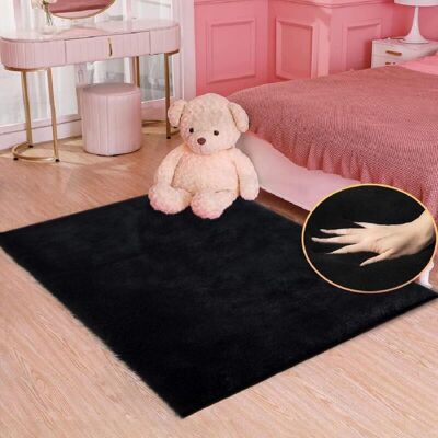 Jalleria - Alfombra De Dormitorio, Lavable, Negra, Esponjosa, 80 X 160 Cm, Alfombra De Cama, Alfombra De Piel Sintética, Alfombra De Pelo Corto, Suave, Para Salón, Alfombra Infantil, Decoración, Rectangular Jalleria - Alfombra De Dormitorio, Lavable, Negra, Esponjosa, 80 X 160 Cm, Alfombra De Cama, Alfombra De Piel Sintética, Alfombra De Pelo Corto, Suave, Para Salón, Alfombra Infantil, Decoración, Rectangular