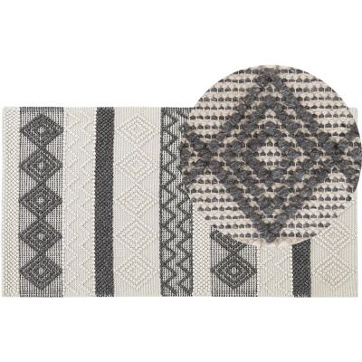 Alfombra de Lana Beige y Gris - 80x150cm - Patrón Geométrico a Mano - Estilo Boho Alfombra de Lana Beige y Gris - 80x150cm - Patrón Geométrico a Mano - Estilo Boho