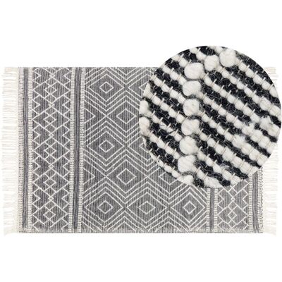 Alfombra de lana Beliani - 160x230 cm, Blanco y negro, Patrón geométrico Alfombra de lana Beliani - 160x230 cm, Blanco y negro, Patrón geométrico