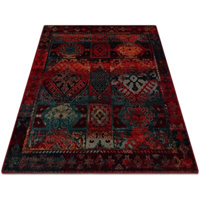 Rugsx - Alfombra De Lana Omega Avar Cuadrado Marco, Diamantes, Oriental - Rojo Rubí Red 200x200 Cm Rugsx - Alfombra De Lana Omega Avar Cuadrado Marco, Diamantes, Oriental - Rojo Rubí Red 200x200 Cm