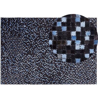 Alfombra de Piel de Vaca Patchwork - 160x230cm - Marrón y Azul - Decoración Moderna Alfombra de Piel de Vaca Patchwork - 160x230cm - Marrón y Azul - Decoración Moderna
