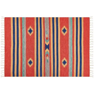 Alfombra kilim de algodón Beliani - Patrón geométrico - Reversible - 140x200 cm Alfombra kilim de algodón Beliani - Patrón geométrico - Reversible - 140x200 cm