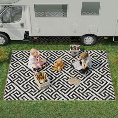 Outsunny - Alfombra De Exterior 182x274 Cm Alfombra Reversible Con Patrón Geométrico Impermeable Blanco Y Negro Outsunny - Alfombra De Exterior 182x274 Cm Alfombra Reversible Con Patrón Geométrico Impermeable Blanco Y Negro
