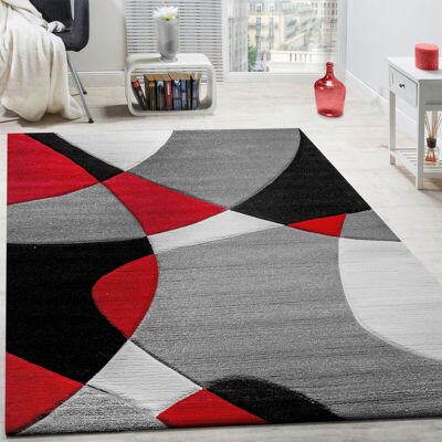 Paco Home - Alfombra De Diseño Moderna Estampado Geométrico Contorneada En Rojo Negro Gris 120x170 Cm Paco Home - Alfombra De Diseño Moderna Estampado Geométrico Contorneada En Rojo Negro Gris 120x170 Cm