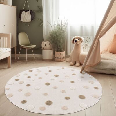 Paco Home - Alfombra De Habitación Infantil Redonda De Juego Puntos 3d Tonos Tierra Crema Ø 120 Cm Redon Paco Home - Alfombra De Habitación Infantil Redonda De Juego Puntos 3d Tonos Tierra Crema Ø 120 Cm Redon