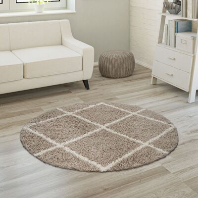 Paco Home Alfombra De Pelo Largo, Suave Salón Shaggy Estilo Escandinavo Motivo De Rombos Ø 160 Cm Redondo, Beige Paco Home Alfombra De Pelo Largo, Suave Salón Shaggy Estilo Escandinavo Motivo De Rombos Ø 160 Cm Redondo, Beige