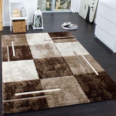 Paco Home Alfombra Moderna De Diseño Perfilado - A Cuadros Estilo Mármol - Marrón Crema 120x170 Cm Paco Home Alfombra Moderna De Diseño Perfilado - A Cuadros Estilo Mármol - Marrón Crema 120x170 Cm