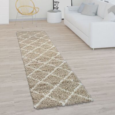 Paco Home Alfombra Pelo Largo Salón Shaggy Diseño Escandinavo Rombos Moderna En Beige 80x300 Cm Paco Home Alfombra Pelo Largo Salón Shaggy Diseño Escandinavo Rombos Moderna En Beige 80x300 Cm