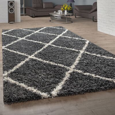 Paco Home Alfombra Pelo Largo Shaggy Para Salón Diseño Escandinavo Rombos En Gris Oscuro Ø 150 Cm Cuadrado Paco Home Alfombra Pelo Largo Shaggy Para Salón Diseño Escandinavo Rombos En Gris Oscuro Ø 150 Cm Cuadrado