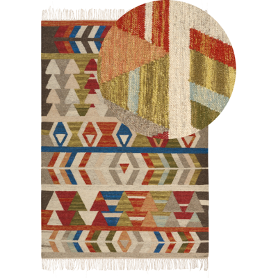 BELIANI Alfombra Kilim Estilo Boho Hecha A Mano 140 X 200 Cm De Lana Con Borlas Multicolor Kaghsi BELIANI Alfombra Kilim Estilo Boho Hecha A Mano 140 X 200 Cm De Lana Con Borlas Multicolor Kaghsi