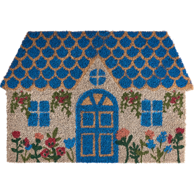 BELIANI Felpudo De Fibra De Coco Antideslizante 40 X 60 Cm Con Base De Pvc Motivo De Casa Azul Rosario BELIANI Felpudo De Fibra De Coco Antideslizante 40 X 60 Cm Con Base De Pvc Motivo De Casa Azul Rosario