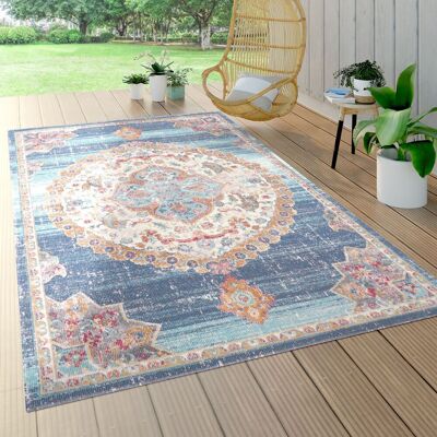 PACO HOME Alfombra Exterior - Borde Persa, Azul, Redonda 160cm PACO HOME Alfombra Exterior - Borde Persa, Azul, Redonda 160cm