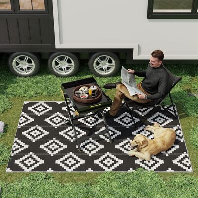 BEYAMIS Alfombra Reversible Para Exteriores, Blanco Y Negro – 182 X 274 Cm – Diseño Geométrico, Resistente A Los Rayos Uv – Jardín Y Playa BEYAMIS Alfombra Reversible Para Exteriores, Blanco Y Negro – 182 X 274 Cm – Diseño Geométrico, Resistente A Los Rayos Uv – Jardín Y Playa