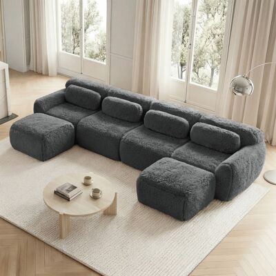 DREAMMESPACE Sofá Modular En U De 4 Plazas 378 X 179 X 73 Cm - Sofá Panorámico Xl De Tejido Felpudo Con 2 Otomanas - Gris DREAMMESPACE Sofá Modular En U De 4 Plazas 378 X 179 X 73 Cm - Sofá Panorámico Xl De Tejido Felpudo Con 2 Otomanas - Gris