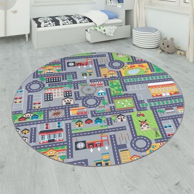 Paco Home - Alfombra Infantil De Juegos Habitación Infantil Carreteras Motivo Coche Gris Ø 160 Cm Redondo Paco Home - Alfombra Infantil De Juegos Habitación Infantil Carreteras Motivo Coche Gris Ø 160 Cm Redondo