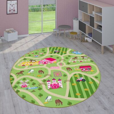 Paco Home - Alfombras Infantiles Juego Pelo Corto Habitación Coloridas En Diferentes Diseños Verde, Ø 160 Cm Redon Paco Home - Alfombras Infantiles Juego Pelo Corto Habitación Coloridas En Diferentes Diseños Verde, Ø 160 Cm Redon