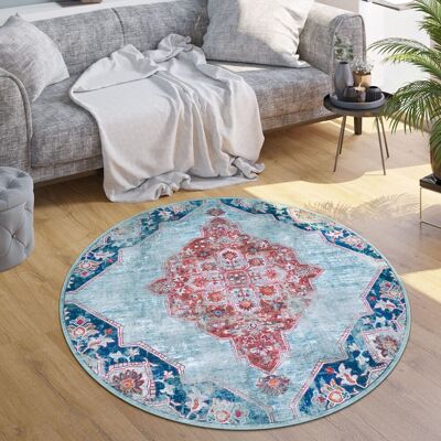 Paco Home Alfombra Salon De Habitacion Tejido Plano Moderna Oriental Marroqui Vintage Lavar Turquesa, Ø 160 Cm Redon Paco Home Alfombra Salon De Habitacion Tejido Plano Moderna Oriental Marroqui Vintage Lavar Turquesa, Ø 160 Cm Redon