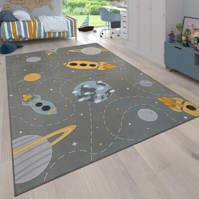 Paco Home - Alfombra Bebe Infantil Antideslizante Estrellas Planeta Cohete Gris Azul Amarillo 200 Cm Cuadrado Paco Home - Alfombra Bebe Infantil Antideslizante Estrellas Planeta Cohete Gris Azul Amarillo 200 Cm Cuadrado