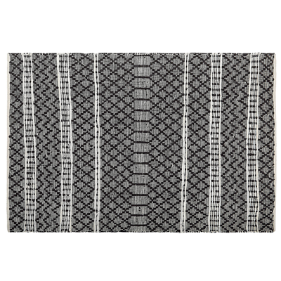 Alfombra de cuero Beliani 140 x 200 cm Negra con Beige - Moderno Contemporáneo Hecha a Mano Alfombra de cuero Beliani 140 x 200 cm Negra con Beige - Moderno Contemporáneo Hecha a Mano