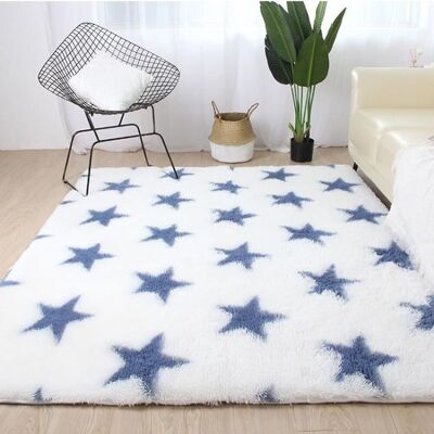 OEM Alfombra De Pelo Largo Estilo Shaggy - Blanco + Estrellas Azules - 160 X 230 Cm OEM Alfombra De Pelo Largo Estilo Shaggy - Blanco + Estrellas Azules - 160 X 230 Cm
