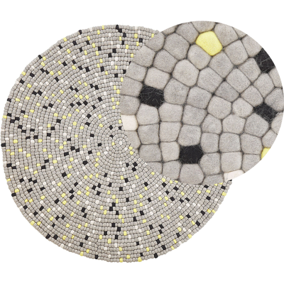Alfombra Redonda de Bolas de Fieltro de Lana - 140cm - Gris Claro Alfombra Redonda de Bolas de Fieltro de Lana - 140cm - Gris Claro
