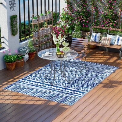 BEYAMIS Alfombra Reversible Para Exteriores, Azul Oscuro/blanco – 182x274 Cm – Diseño Geométrico, Resistente A Los Rayos Uv – Versátil BEYAMIS Alfombra Reversible Para Exteriores, Azul Oscuro/blanco – 182x274 Cm – Diseño Geométrico, Resistente A Los Rayos Uv – Versátil
