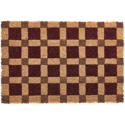 BELIANI Felpudo De Fibra De Coco Antideslizante 40 X 60 Cm Con Base De Pvc Motivo A Cuadros Beige Y Rojo Villasis BELIANI Felpudo De Fibra De Coco Antideslizante 40 X 60 Cm Con Base De Pvc Motivo A Cuadros Beige Y Rojo Villasis