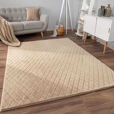 Paco Home - Alfombra De Sala Con Pelo Corto, Estilo Escandinavo Abstracto Japandi Boho, Con Efecto 3d, Uni Crema 120x160 Cm, Beige 2 Paco Home - Alfombra De Sala Con Pelo Corto, Estilo Escandinavo Abstracto Japandi Boho, Con Efecto 3d, Uni Crema 120x160 Cm, Beige 2