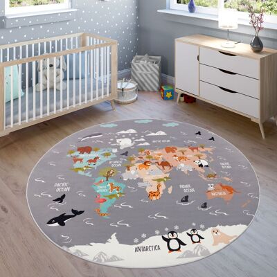 Paco Home - Alfombras Infantiles Juego Pelo Corto Habitación Coloridas En Diferentes Diseños Ø 160 Cm Redon, Gris 3 Paco Home - Alfombras Infantiles Juego Pelo Corto Habitación Coloridas En Diferentes Diseños Ø 160 Cm Redon, Gris 3