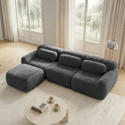 DREAMMESPACE Sofá Modular Esquinero En L - 291 X 179 X 73 Cm - Sofá Profundo De Tejido Felpudo Con Otomana Y Cojines - Gris DREAMMESPACE Sofá Modular Esquinero En L - 291 X 179 X 73 Cm - Sofá Profundo De Tejido Felpudo Con Otomana Y Cojines - Gris