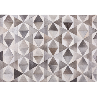 Beliani - Alfombra Gris De Piel De Vacuno 160 X 230 Cm Patchwork Geométrica Rectangular Moderna Alaka Beliani - Alfombra Gris De Piel De Vacuno 160 X 230 Cm Patchwork Geométrica Rectangular Moderna Alaka