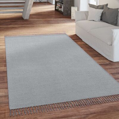Paco Home - Alfombra Salón Pelo Corto Con Flecos Hecha A Mano Motivo Monocolor 80x250 Cm, Gris Paco Home - Alfombra Salón Pelo Corto Con Flecos Hecha A Mano Motivo Monocolor 80x250 Cm, Gris