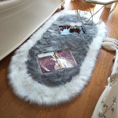 OEM Alfombra Gruesa De Pelo Largo Que Imita La Lana, Ovalada, Gris/blanca, 60x160 Cm. OEM Alfombra Gruesa De Pelo Largo Que Imita La Lana, Ovalada, Gris/blanca, 60x160 Cm.