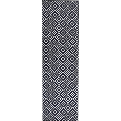 BELIANI Alfombra De Poliéster Negro Blanco 60 X 200 Cm Diamante Recibidor Karungal BELIANI Alfombra De Poliéster Negro Blanco 60 X 200 Cm Diamante Recibidor Karungal