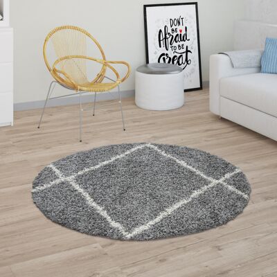 Paco Home Alfombra Pelo Largo Salón Shaggy Diseño Rombos Escandinavo, Moderna En Gris Ø 160 Cm Redondo Paco Home Alfombra Pelo Largo Salón Shaggy Diseño Rombos Escandinavo, Moderna En Gris Ø 160 Cm Redondo