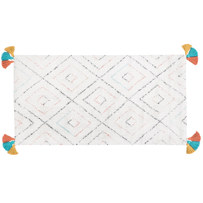 Beliani Alfombra de algodón blanco - Patrón geométrico - 80x150cm Beliani Alfombra de algodón blanco - Patrón geométrico - 80x150cm