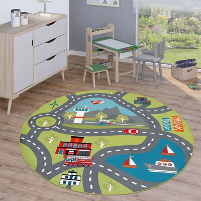 Paco Home Alfombra Infantil Redonda Habitación Infantil Alfombra Juego Carreteras Moderna Ø 160 Cm Redon, Verde 2 Paco Home Alfombra Infantil Redonda Habitación Infantil Alfombra Juego Carreteras Moderna Ø 160 Cm Redon, Verde 2
