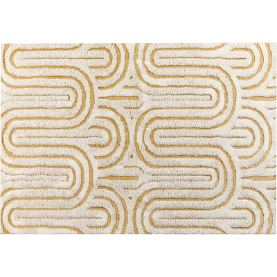 BELIANI Alfombra De Algodón Con Estilo Moderno Diseño Y Diseño Abstracto En Blanco Crema Y Amarillo 160 X 230 Cm Perai BELIANI Alfombra De Algodón Con Estilo Moderno Diseño Y Diseño Abstracto En Blanco Crema Y Amarillo 160 X 230 Cm Perai