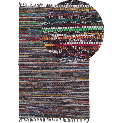 Alfombra Multicolor Oscura de Algodón y Poliéster - 140x200 - Rectangular - Estilo Boho Ecléctico Alfombra Multicolor Oscura de Algodón y Poliéster - 140x200 - Rectangular - Estilo Boho Ecléctico