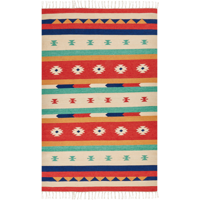 BELIANI Alfombra Kilim De Algodón Rojo Beige Gris 140 X 200 Cm A Mano Borlas Reversible Margara BELIANI Alfombra Kilim De Algodón Rojo Beige Gris 140 X 200 Cm A Mano Borlas Reversible Margara