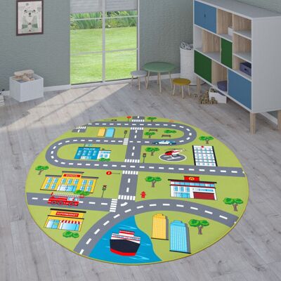 Paco Home - Alfombras Infantiles Juego Pelo Corto Habitación Coloridas En Diferentes Diseños Ø 200 Cm Redon, Verde 3 Paco Home - Alfombras Infantiles Juego Pelo Corto Habitación Coloridas En Diferentes Diseños Ø 200 Cm Redon, Verde 3