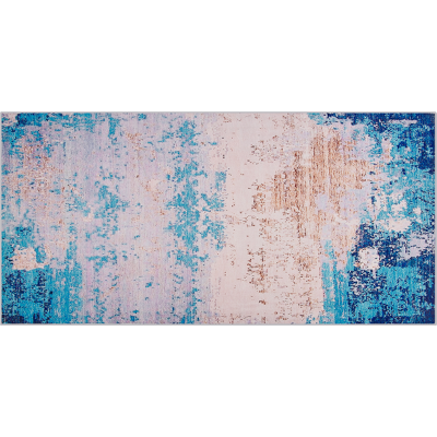 Alfombra Azul de Poliéster Beliani - Patrón Abstracto, Antideslizante - 80x150cm Alfombra Azul de Poliéster Beliani - Patrón Abstracto, Antideslizante - 80x150cm