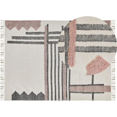 Alfombra de algodón Beliani Beige y Negro - Patrón Escandinavo, 160x230cm Alfombra de algodón Beliani Beige y Negro - Patrón Escandinavo, 160x230cm
