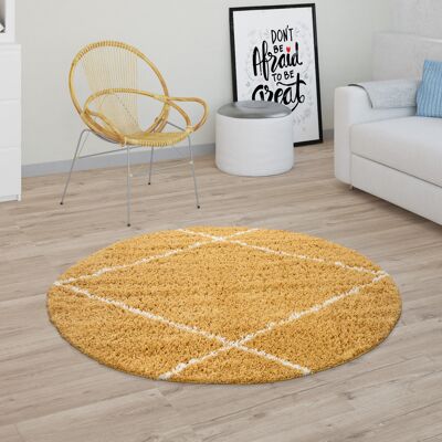 Paco Home Alfombra Pelo Largo Salón Shaggy Diseño Rombos Escandinavo, Moderna En Amarillo Ø 160 Cm Redondo Paco Home Alfombra Pelo Largo Salón Shaggy Diseño Rombos Escandinavo, Moderna En Amarillo Ø 160 Cm Redondo